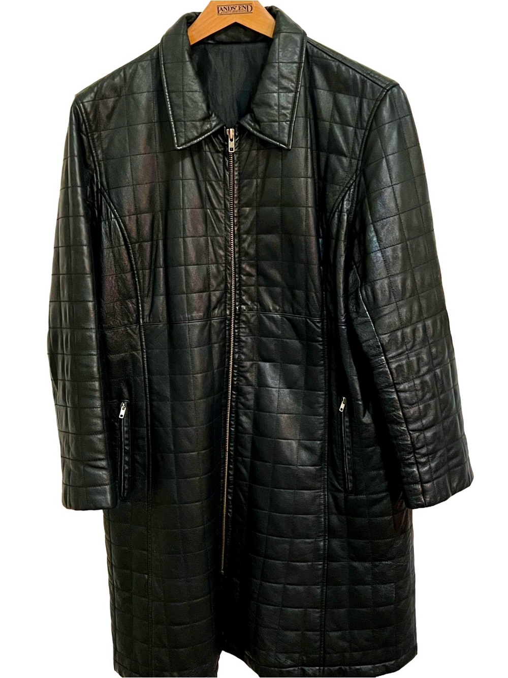 Black Quilted Leather Coat - Women's, Size Xl